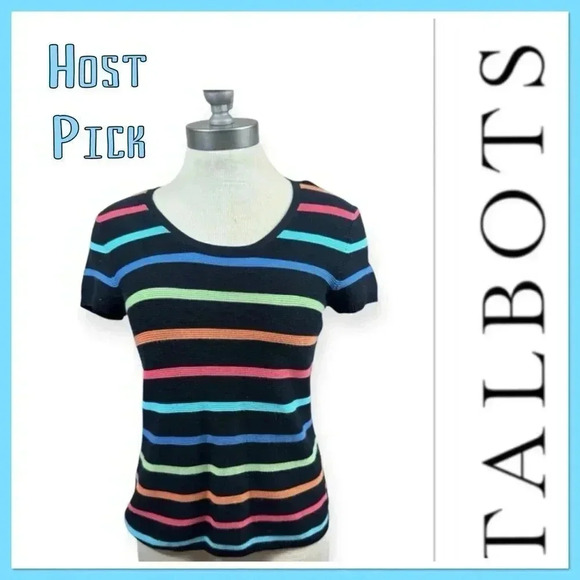 🔥 Host Pick 🔥Talbots black sweater with colorful stripes size small petite - Picture 1 of 9
